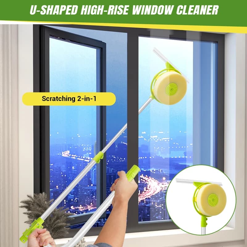 Telescopic Window Cleaning Tool High Rise Window Cleaner U Shape Smart Angle Adjust Wash Bar Cleaner With Squeegee 6