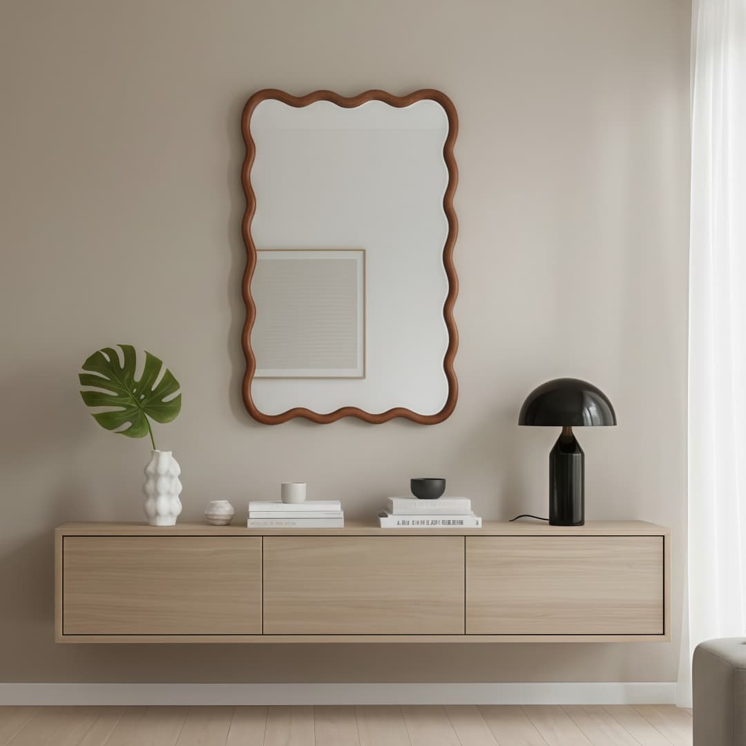 Yellowish Brown 20x30 Wavy Rectangle Solid Wood Frame Decorative Mirror,For Bedroom, Bathroom, Living Room, Entryway 14