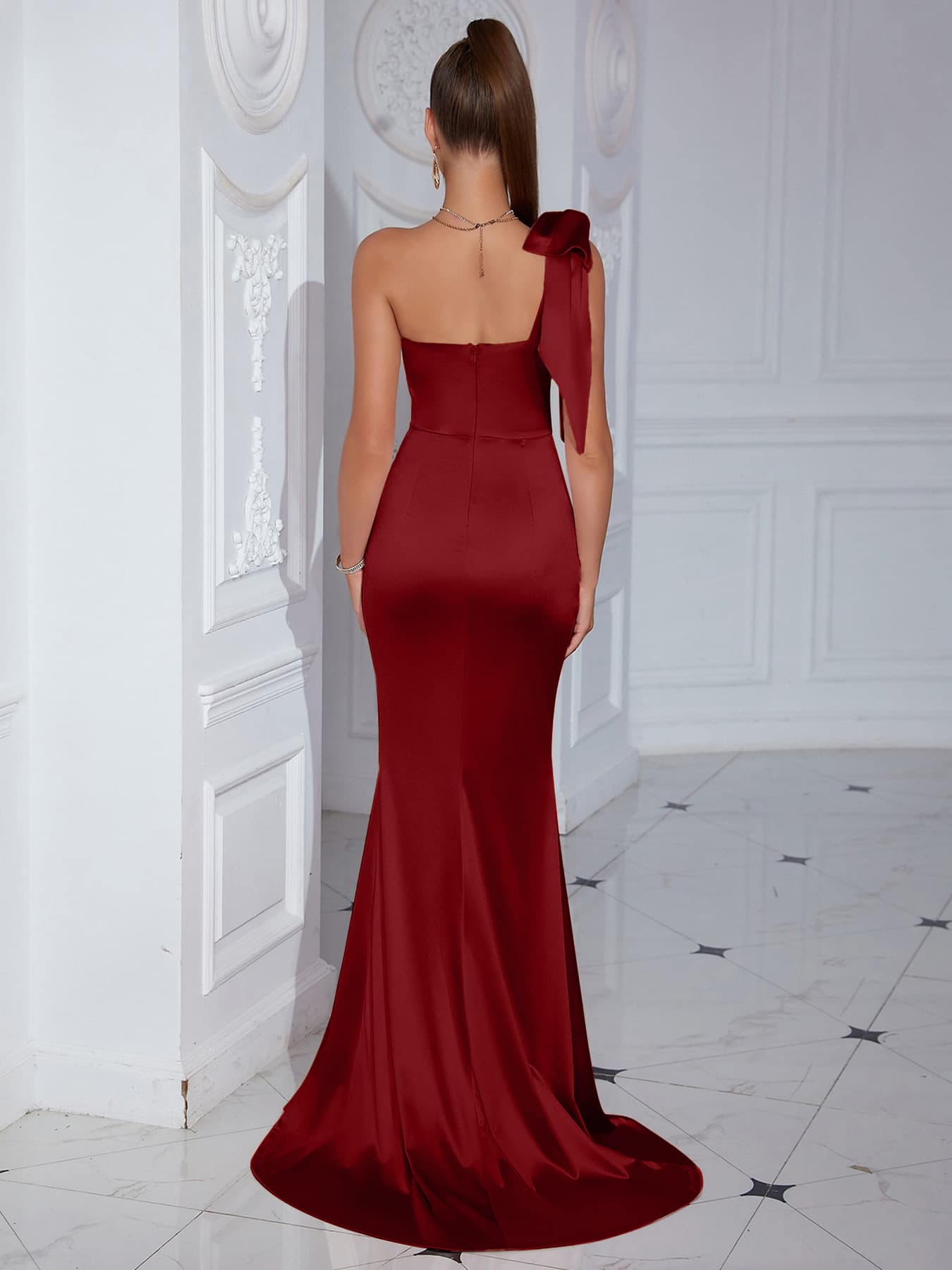 New Cross-border Products From Europe And America - Amazon's Foreign Trade Fashion Short-sleeved Strapless Slit Floor-length Dress, A Sexy Evening Gown In Solid Color, Full-length Dress 11