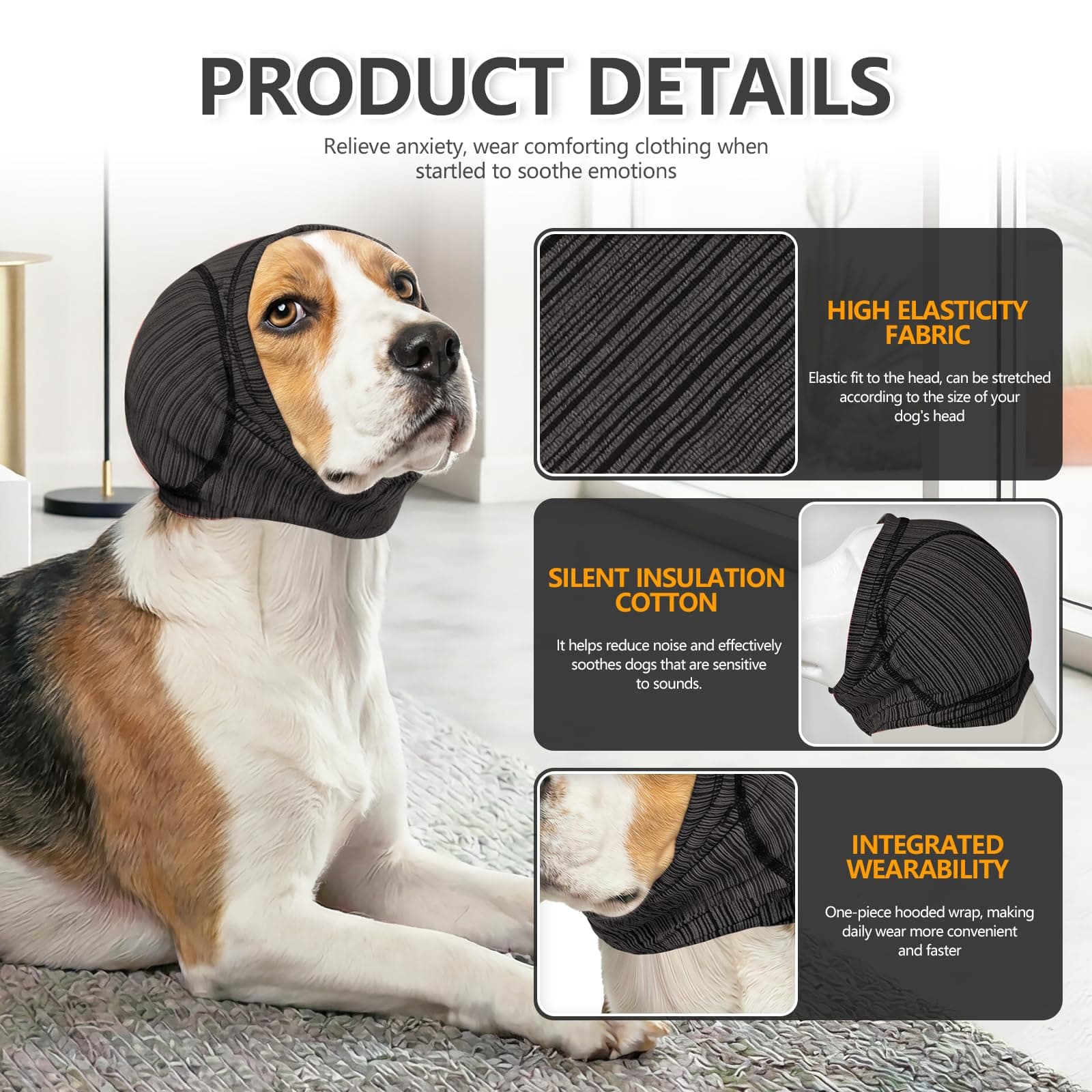 Soft Dog Ear Cover For Loud Noises,Thunderstorm&Fireworks-Dog Ear Wrap Hematoma For Ears Surgery Recovery Prevent Shaking, Scratching-Dogs Head Cover For Bathing, Grooming, Rainy Walks,Swimming 2