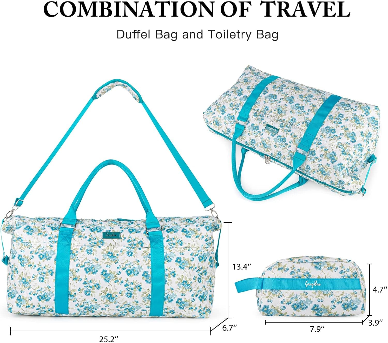 Women's Travel Bag With Toiletry Pouch Carry-on Overnight & Weekend Bag For Travel, Yoga, And Gym White Floral Design 3
