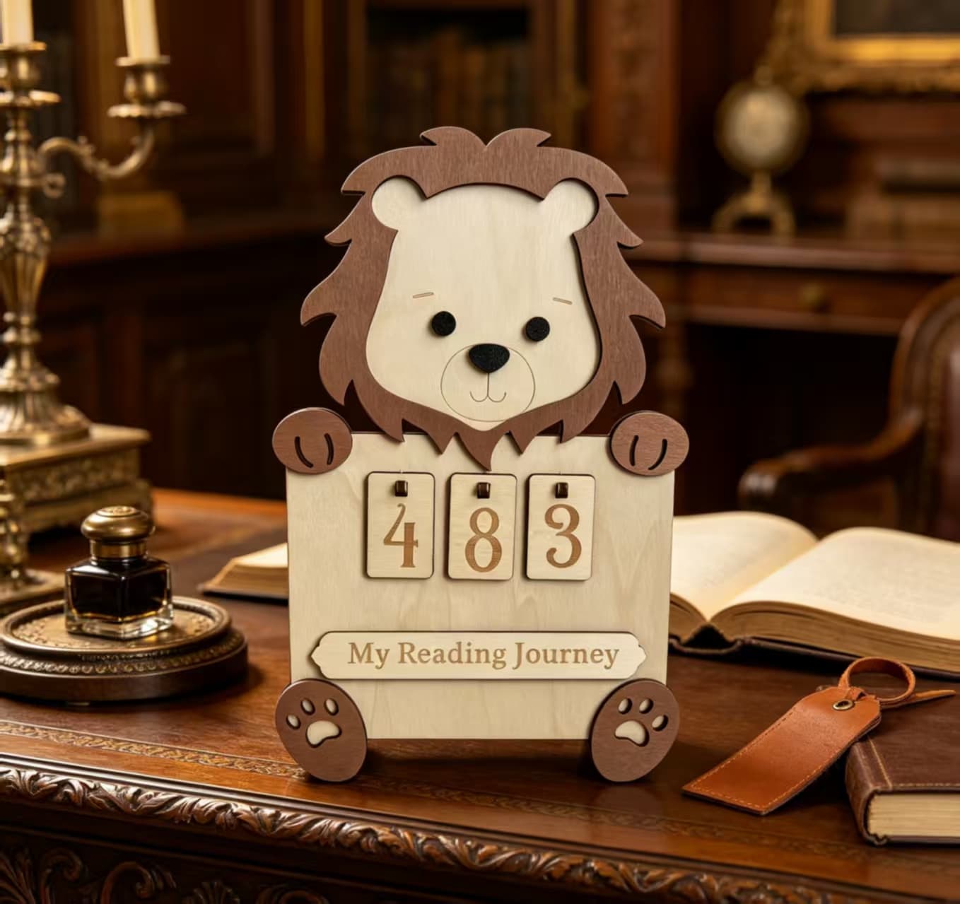 Wooden Animal Reading Tracker Calendar Bear Fox Lion Kids Reading Journey Counting Sign Nursery Decor 5