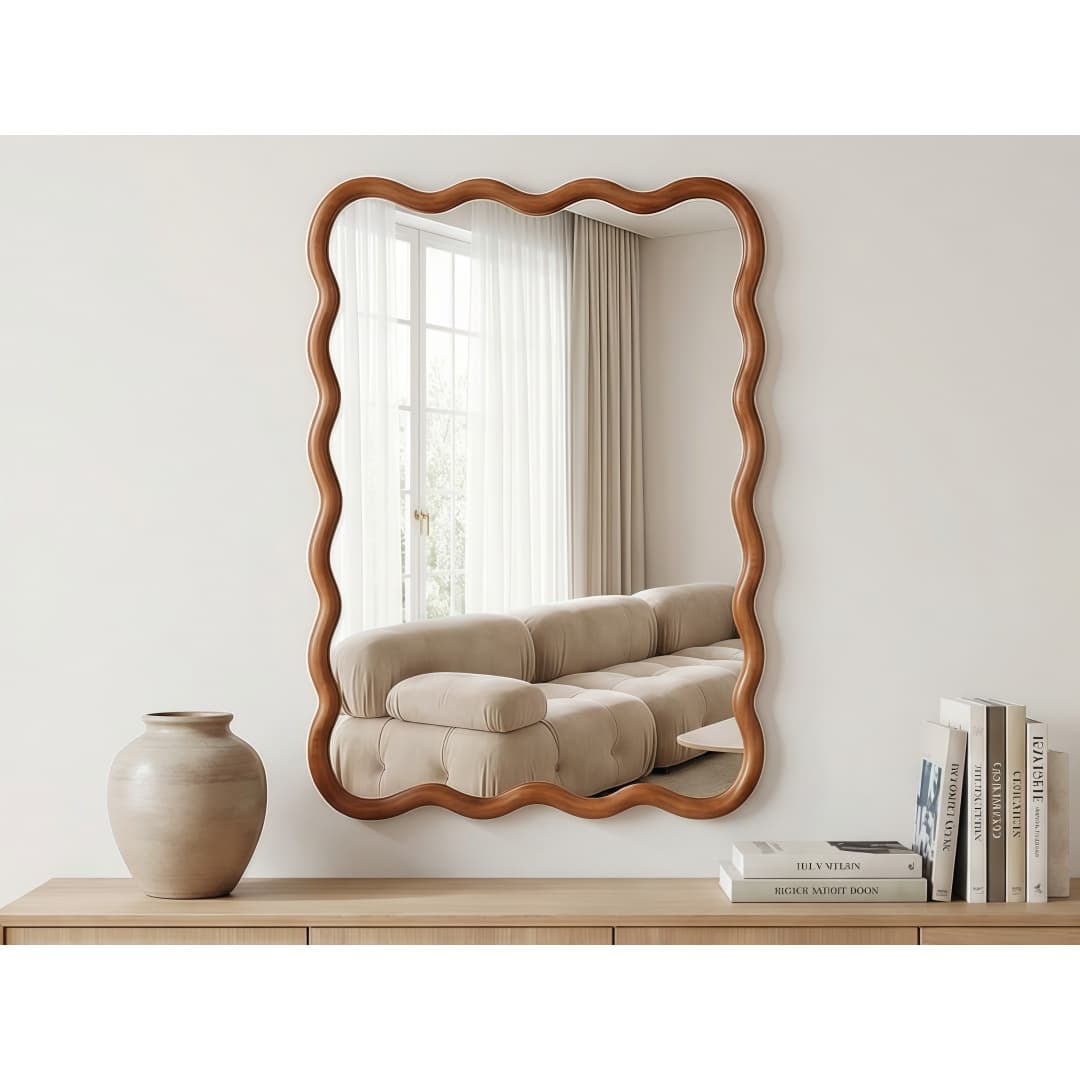 Yellowish Brown 20x30 Wavy Rectangle Solid Wood Frame Decorative Mirror,For Bedroom, Bathroom, Living Room, Entryway 15