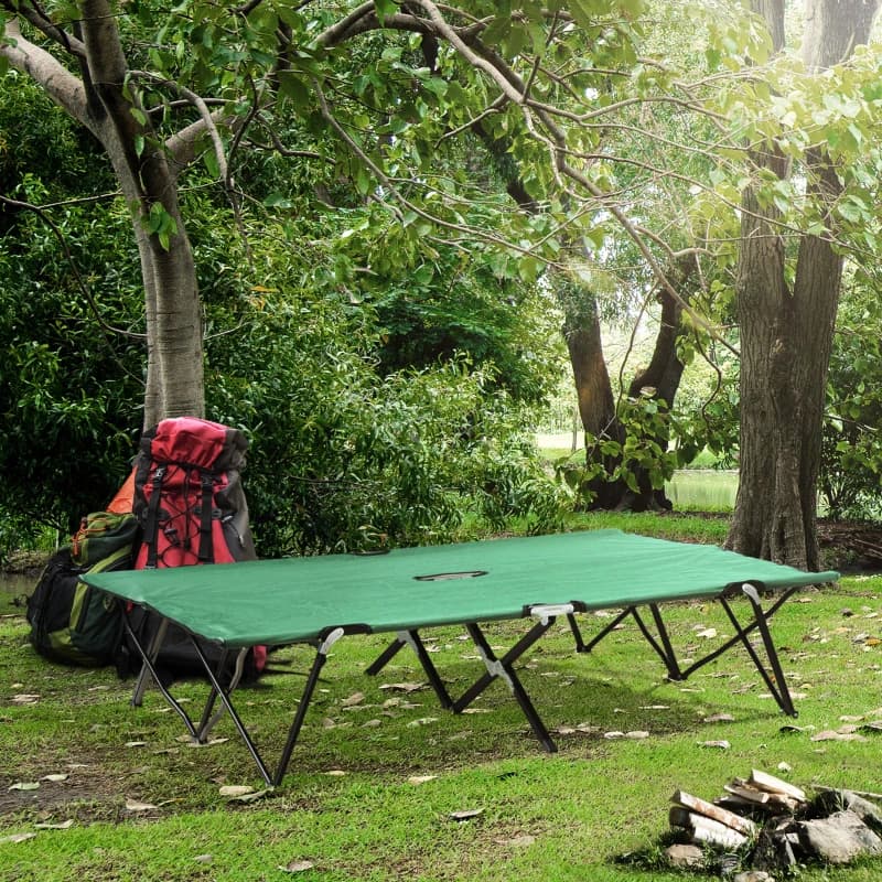 2 Person Folding Camping Cot For Adults, 50 Extra Wide Outdoor Portable Sleeping Cot With Carry Bag, Elevated Camping Bed, Beach Hiking, Green 2