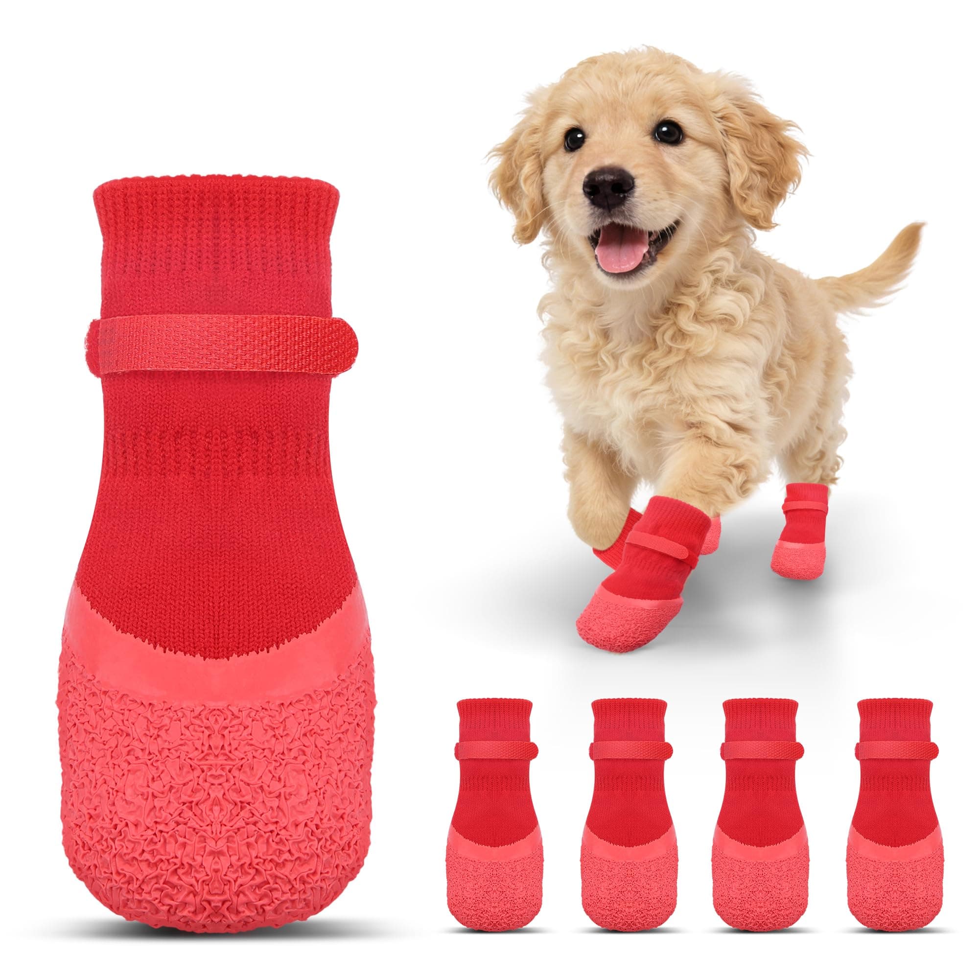 Anti Slip Dog Socks For Hardwood Floors To Prevent Licking Paws, Dog Shoes For Hot Pavement Double Sides Dog Boots & Paw Protectors Booties -4Pcs 5