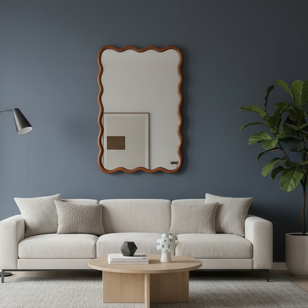 Yellowish Brown 20x30 Wavy Rectangle Solid Wood Frame Decorative Mirror,For Bedroom, Bathroom, Living Room, Entryway 6