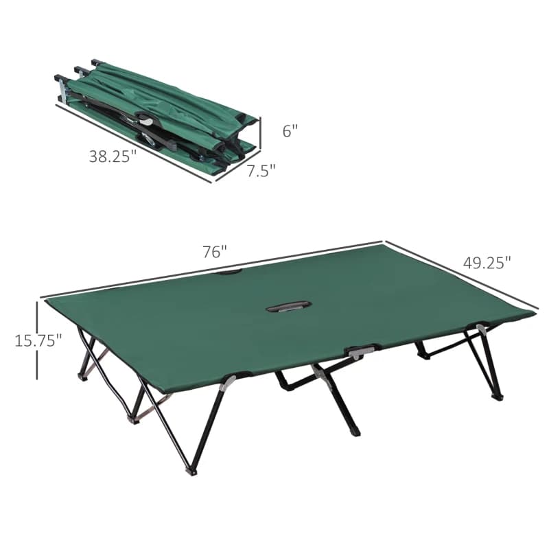 2 Person Folding Camping Cot For Adults, 50 Extra Wide Outdoor Portable Sleeping Cot With Carry Bag, Elevated Camping Bed, Beach Hiking, Green 4
