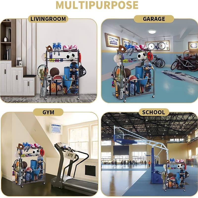 Sports Equipment Storage Rack, Sports Equipment Storage Rack, Multi-layer Compartments, Flexible Combinations, Can Neatly Store Balls, Rackets, And Other Equipment, Frees Up Space, Sturdy And Durable 4