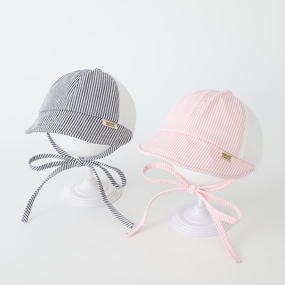 Summer Boys And Girls' Striped Netted Baseball Cap With Drawstring And Bow Design - A Fresh Style For Outdoor Activities And Sun Protection, Baby Hat For Boys And Girls 2