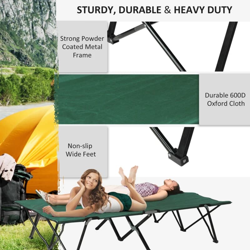 2 Person Folding Camping Cot For Adults, 50 Extra Wide Outdoor Portable Sleeping Cot With Carry Bag, Elevated Camping Bed, Beach Hiking, Green 10