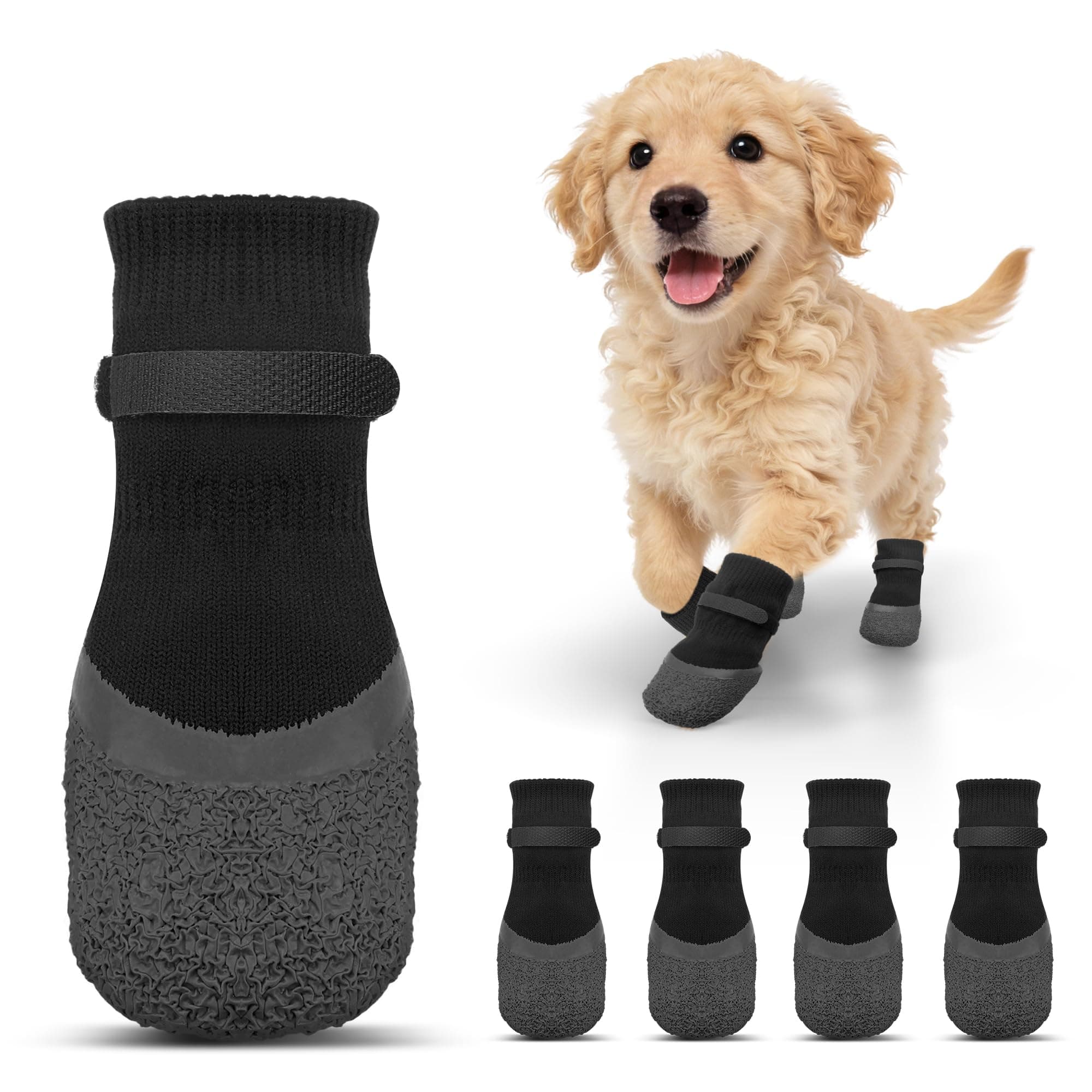 Anti Slip Dog Socks For Hardwood Floors To Prevent Licking Paws, Dog Shoes For Hot Pavement Double Sides Dog Boots & Paw Protectors Booties -4Pcs 4
