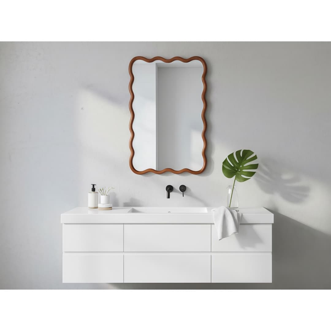 Yellowish Brown 20x30 Wavy Rectangle Solid Wood Frame Decorative Mirror,For Bedroom, Bathroom, Living Room, Entryway 16
