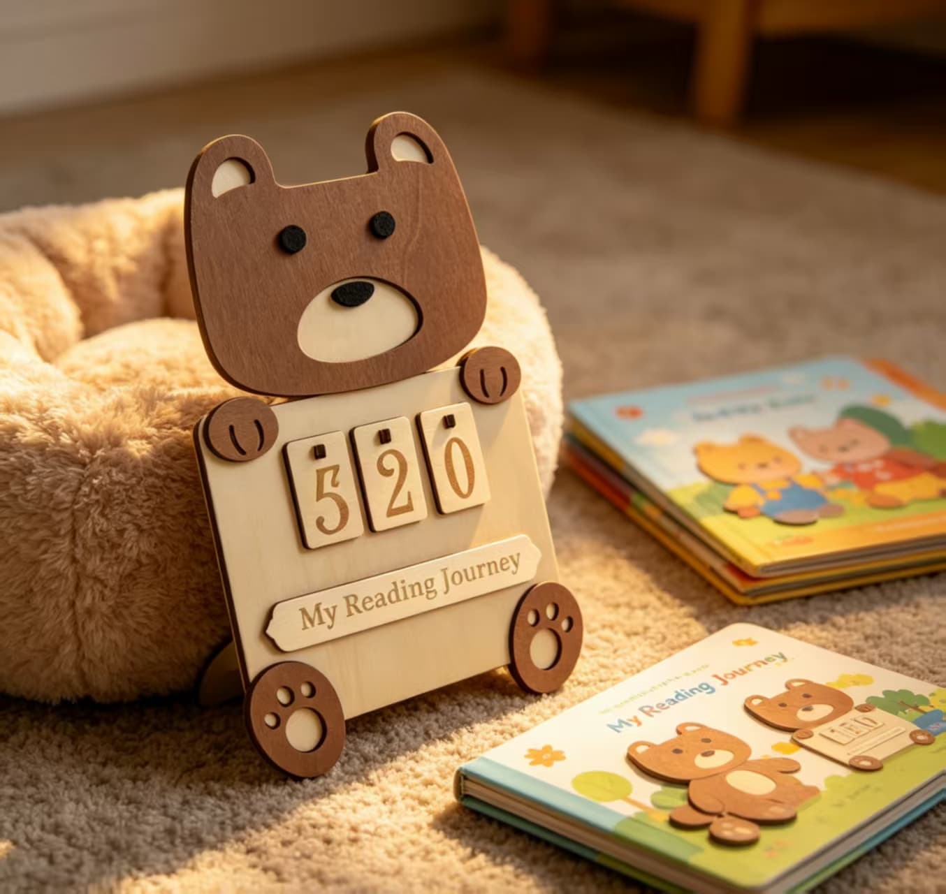 Wooden Animal Reading Tracker Calendar Bear Fox Lion Kids Reading Journey Counting Sign Nursery Decor 2