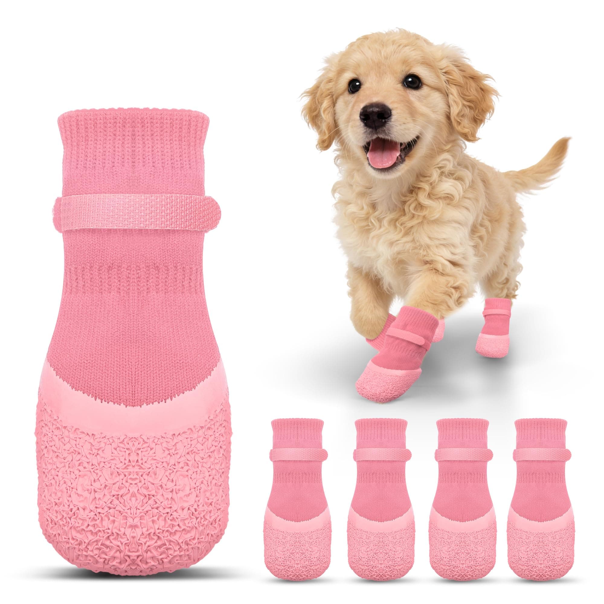 Anti Slip Dog Socks For Hardwood Floors To Prevent Licking Paws, Dog Shoes For Hot Pavement Double Sides Dog Boots & Paw Protectors Booties -4Pcs 2