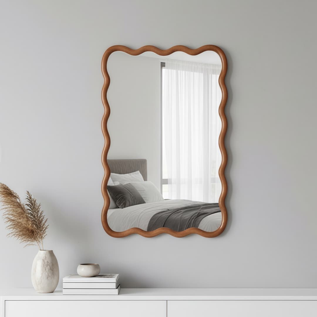 Yellowish Brown 20x30 Wavy Rectangle Solid Wood Frame Decorative Mirror,For Bedroom, Bathroom, Living Room, Entryway 8