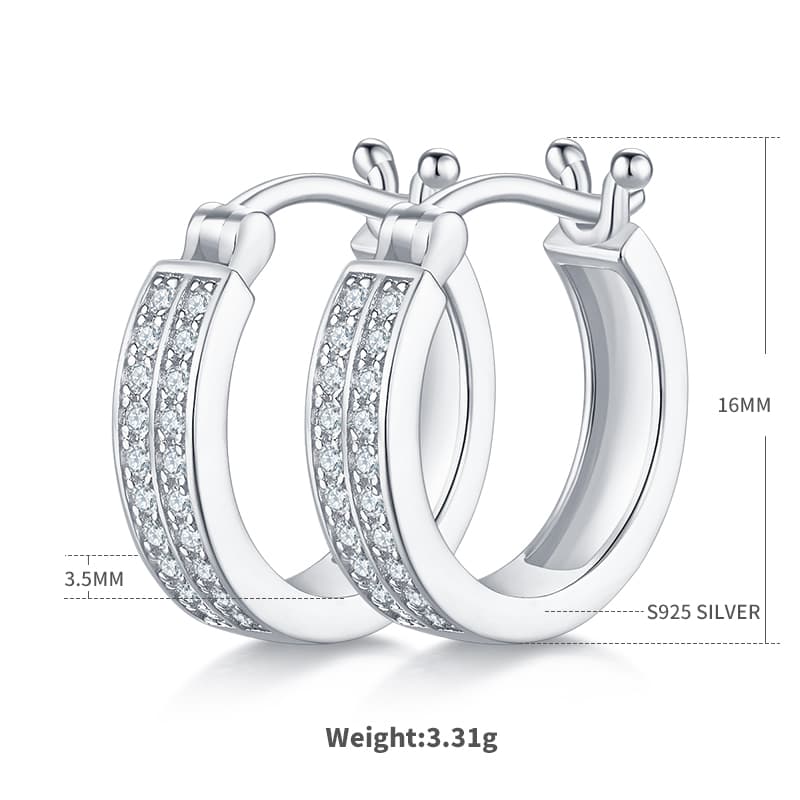 3.3g S925 Sterling Silver Double Row Moissanite Hoop Earrings 16mm Platinum Plated Hinged Hoops With GRA Certificate, Jewelry Gift Box Set For Women 8