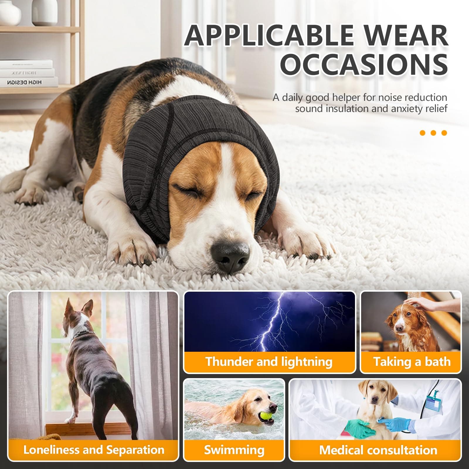 Soft Dog Ear Cover For Loud Noises,Thunderstorm&Fireworks-Dog Ear Wrap Hematoma For Ears Surgery Recovery Prevent Shaking, Scratching-Dogs Head Cover For Bathing, Grooming, Rainy Walks,Swimming 5