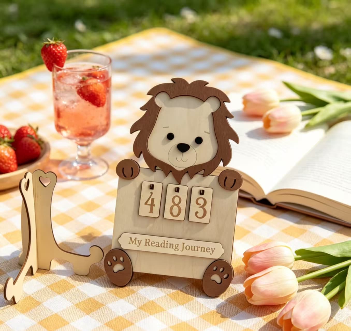 Wooden Animal Reading Tracker Calendar Bear Fox Lion Kids Reading Journey Counting Sign Nursery Decor 9