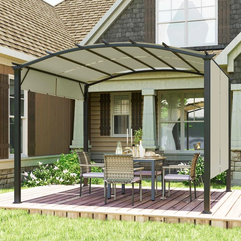 11' X 11' Outdoor Retractable Pergola Canopy For Backyard, Beige 4