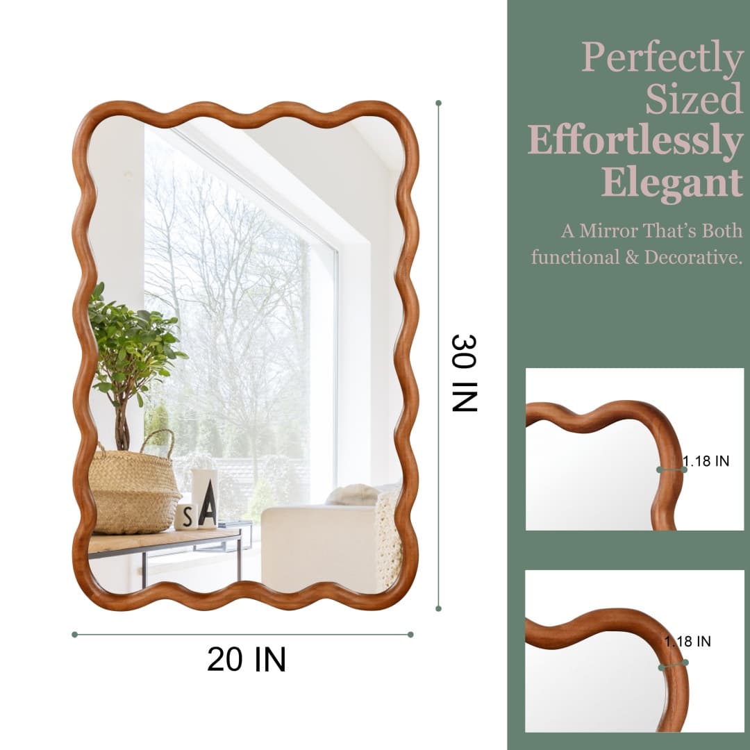 Yellowish Brown 20x30 Wavy Rectangle Solid Wood Frame Decorative Mirror,For Bedroom, Bathroom, Living Room, Entryway 12