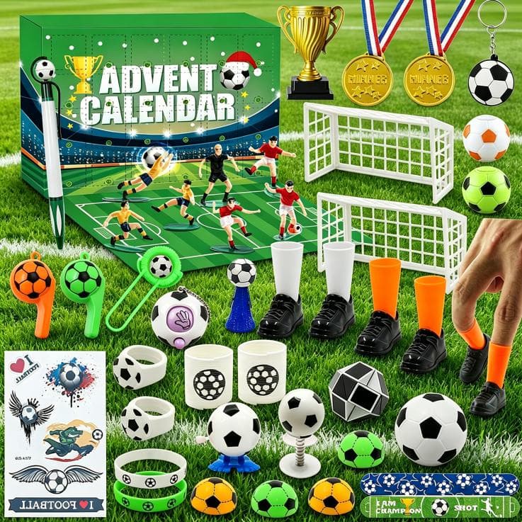 Football World Cup Advent Calendar 2026, 24 Days Countdown Blind Box With Mini Soccer Toys, Players, Trophies, Medals & Whistles, Christmas Surprise Gift Set For Kids & Football Fans 6