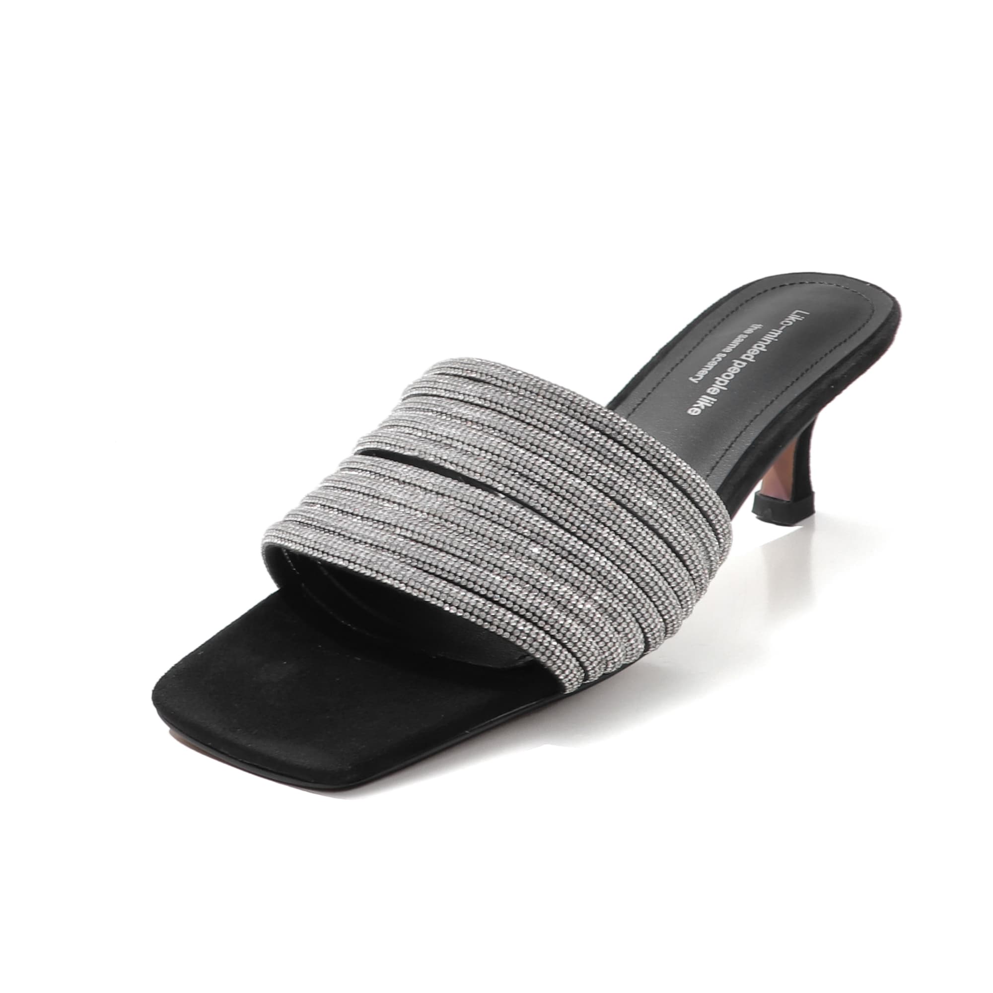 Luxury Handcrafted Rhinestone-Embellished Mule Sandals, Women's Square Toe Kitten Heel Slides With Premium Pigskin Lining 5