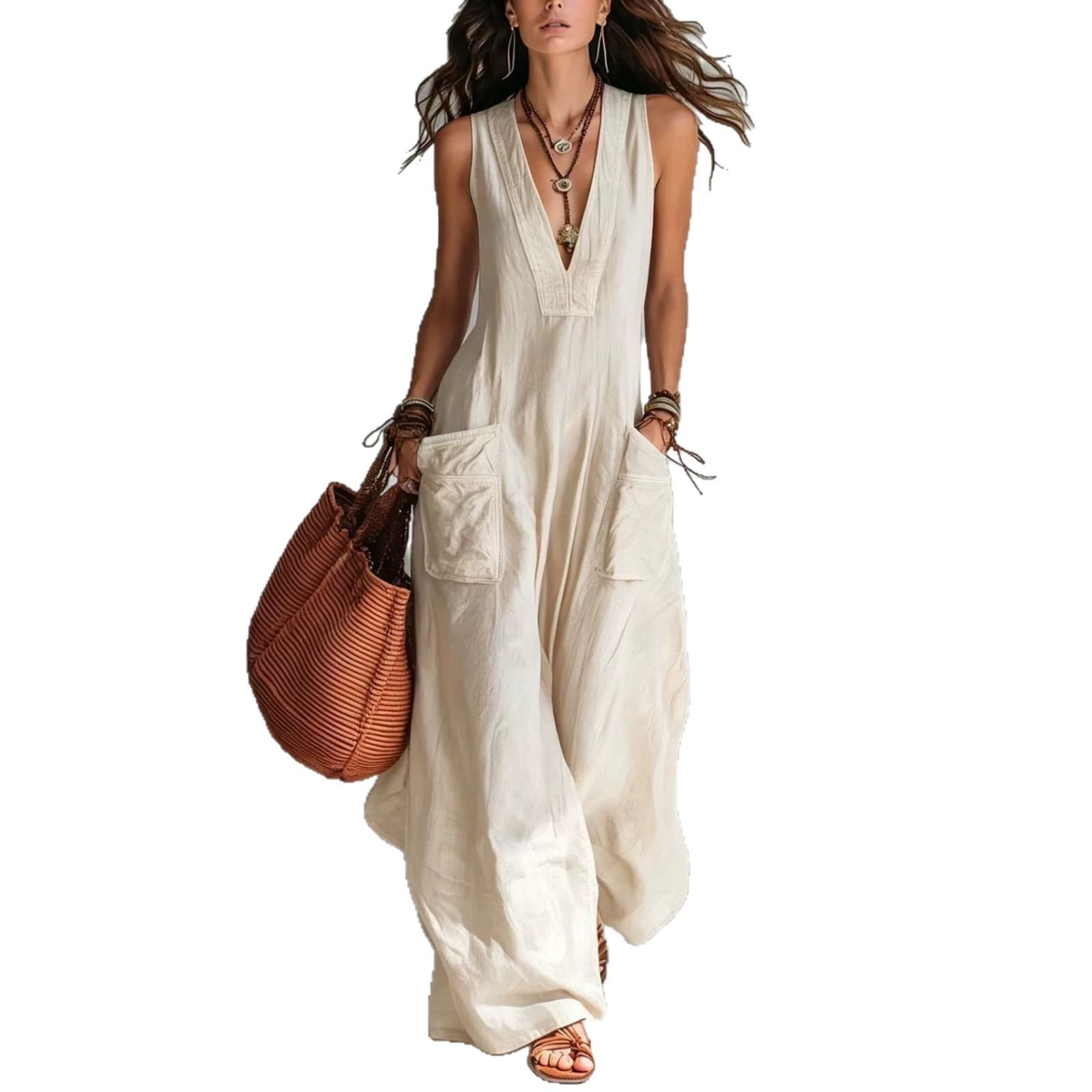Solid-color Wide-pocket Jumpsuit For Women 3