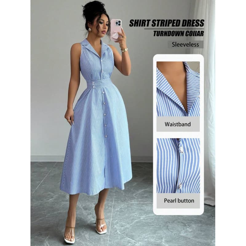 Elegant And Refined Casual Striped Dress For Women 2
