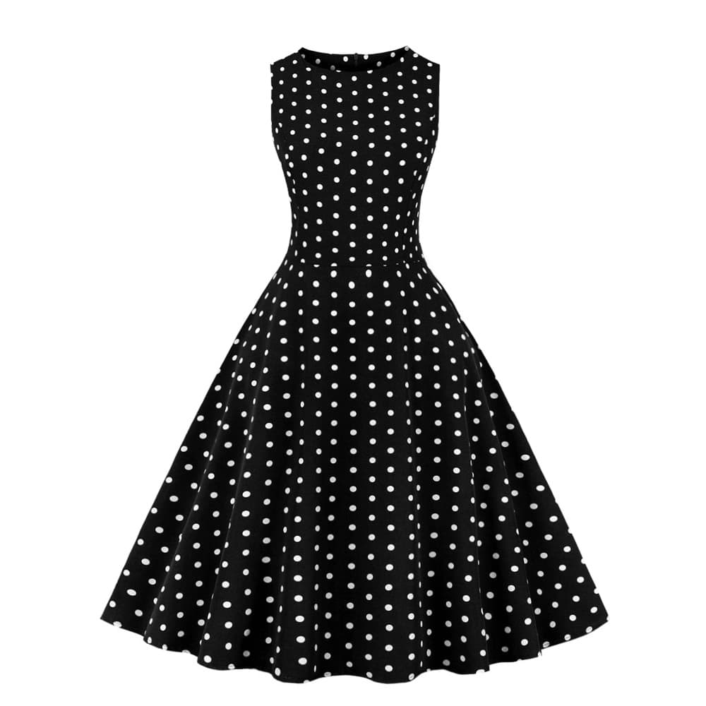 Retro Summer Round-neck Sleeveless A-line Dress With A Small Polka-dot Print And A Slim Fit 2