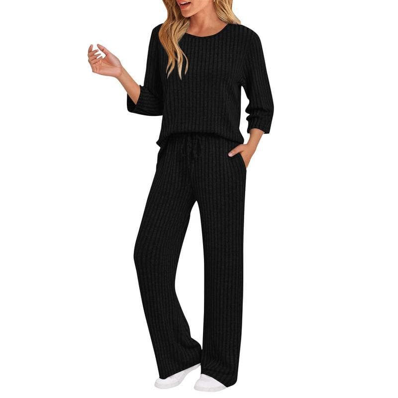 European And American-style Ribbed Striped Knit Casual Set 13