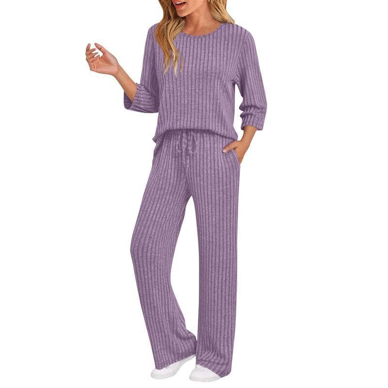 European And American-style Ribbed Striped Knit Casual Set 8