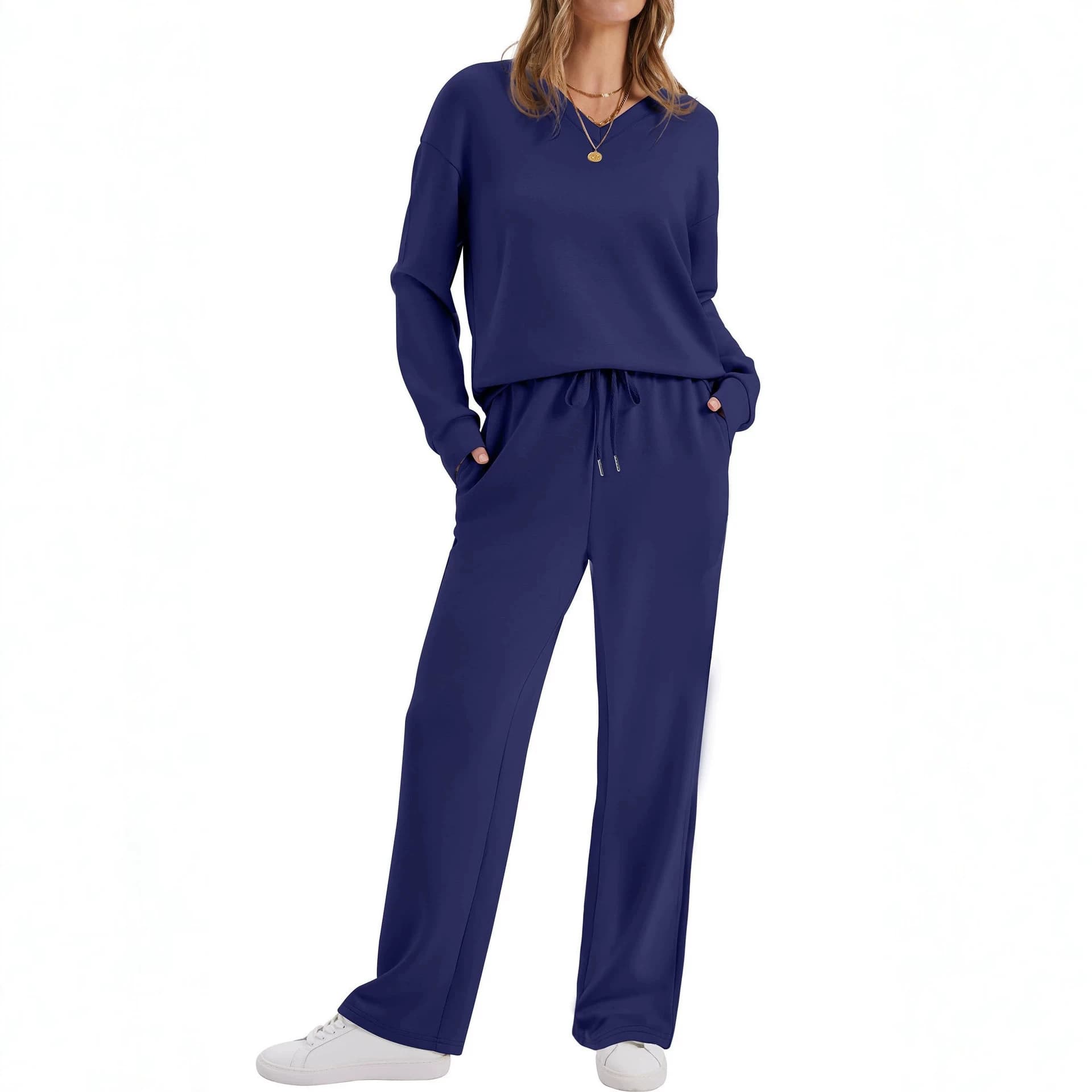 Womens Long-Sleeve Drawstring Casual Pants Set 5