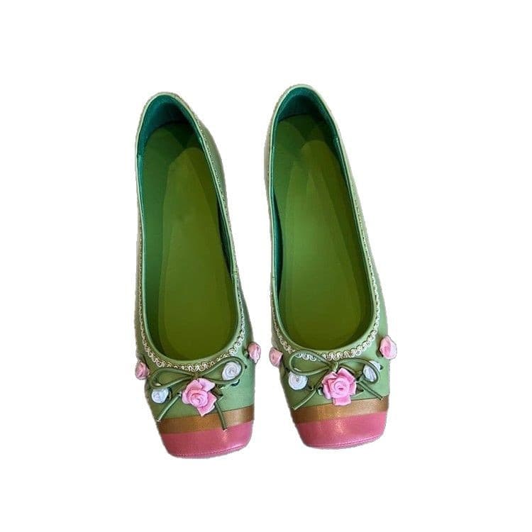 Square-toe Low-cut Womens Elevator Shoes With A Bow Slip-on Flat-soled Womens Shoes 3