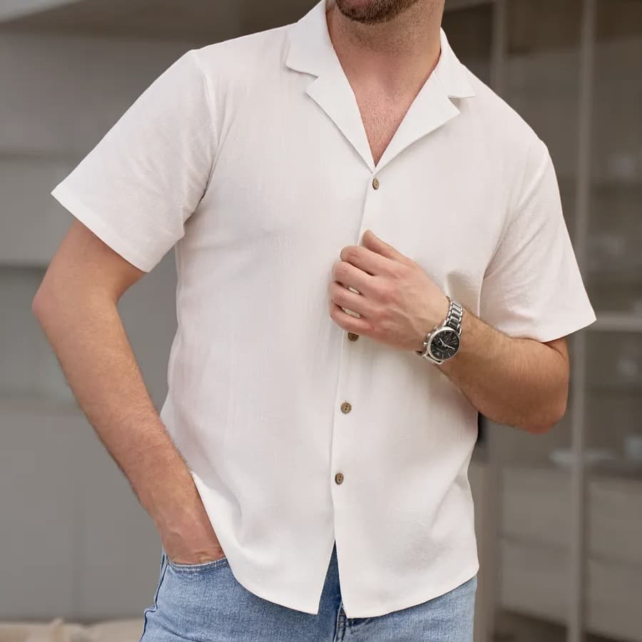 Mens Casual And Stylish Lapel Short-sleeve Cotton-linen Shirt 6