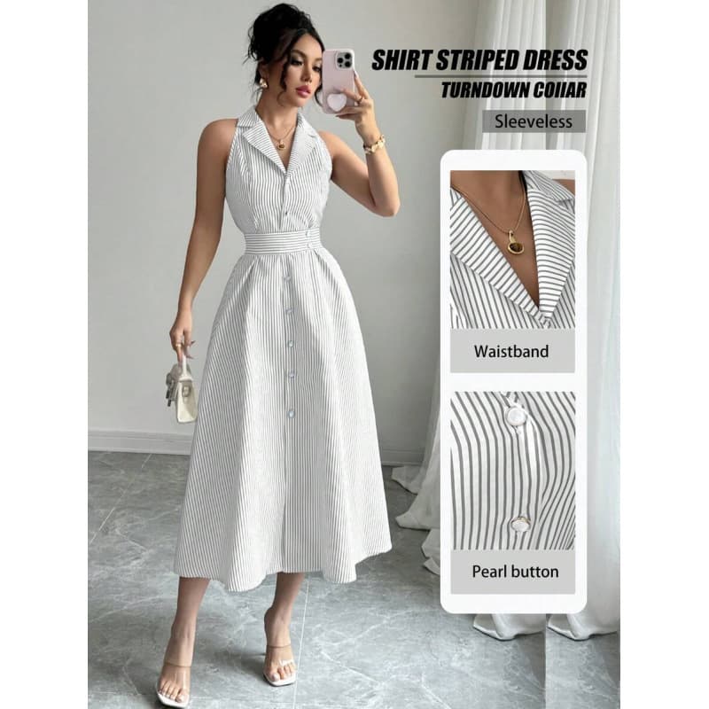 Elegant And Refined Casual Striped Dress For Women 4
