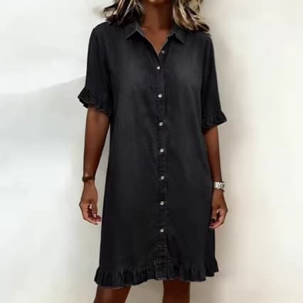Womens Washed Single-breasted Denim Dress 5