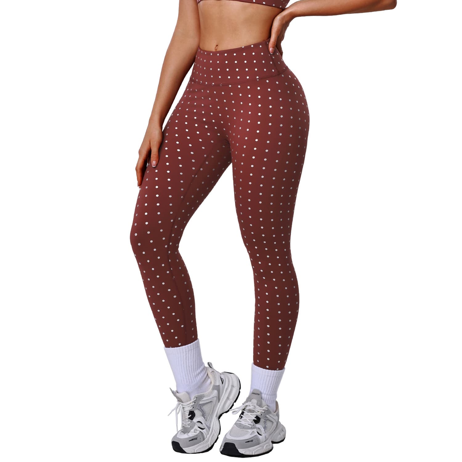 Womens High-Waisted Stretchy Silver-Hot-Stamped Polka-Dot Yoga Pants 3