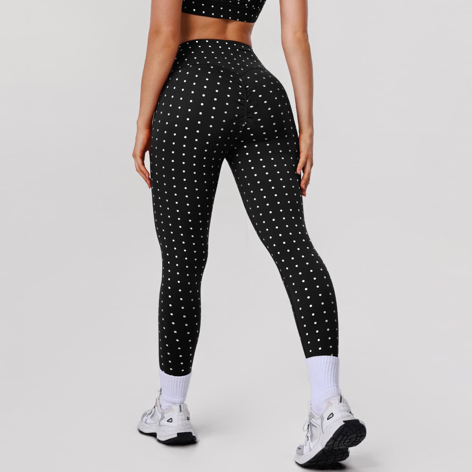 Womens High-Waisted Stretchy Silver-Hot-Stamped Polka-Dot Yoga Pants 2