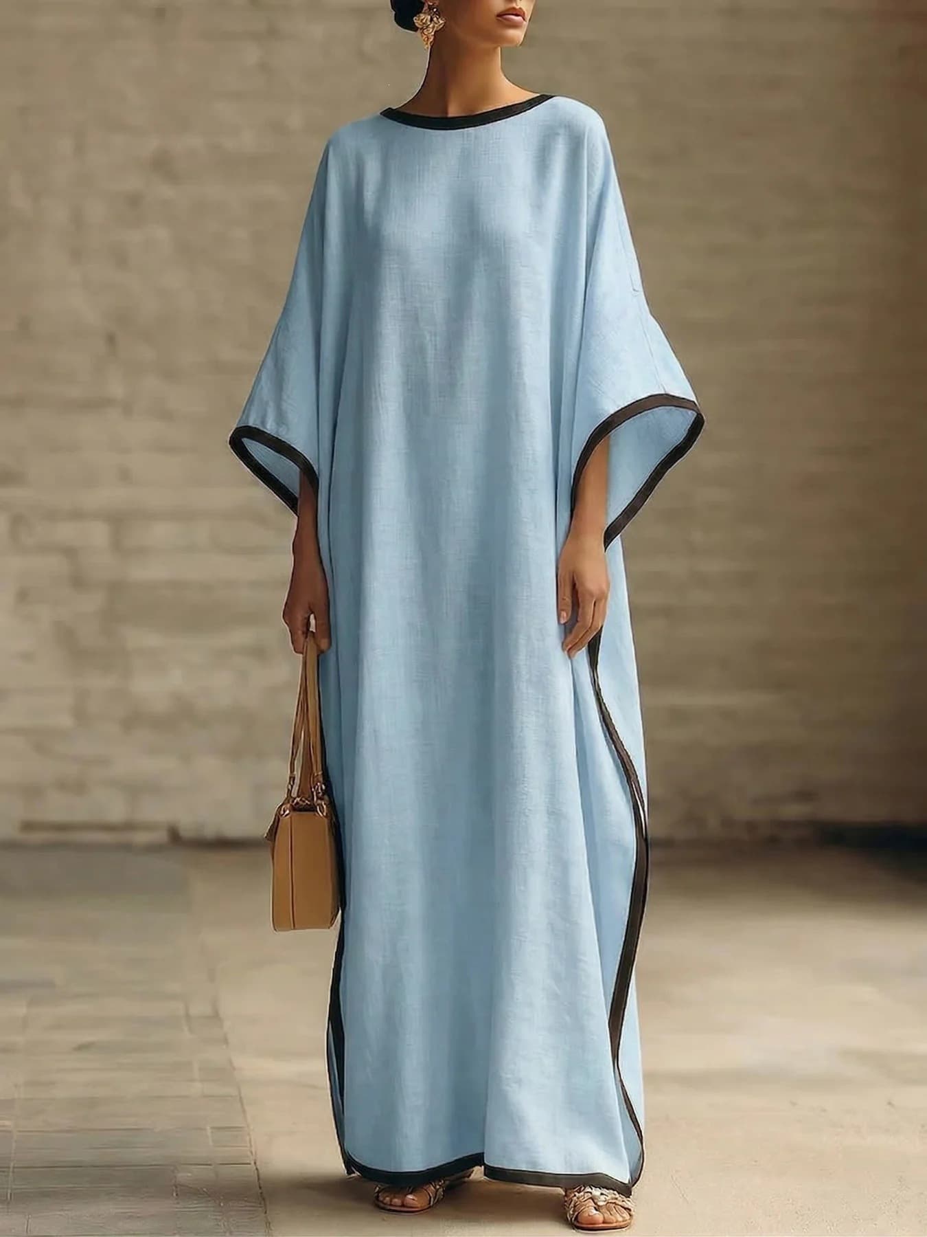 Womens Retro Solid-color Loose-fit Casual Dress 5