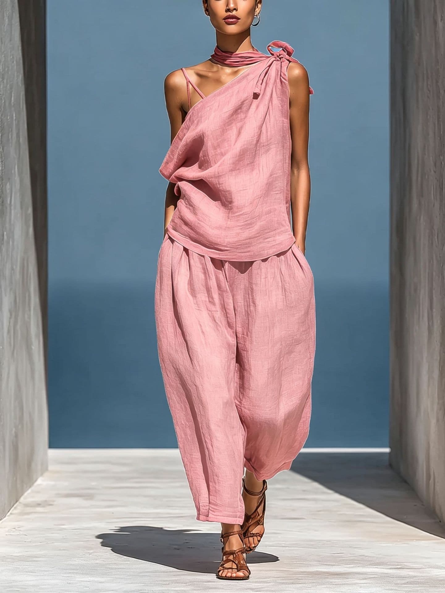 Dropped-shoulder Top And Loose-fitting Wide-leg Pants Set 9