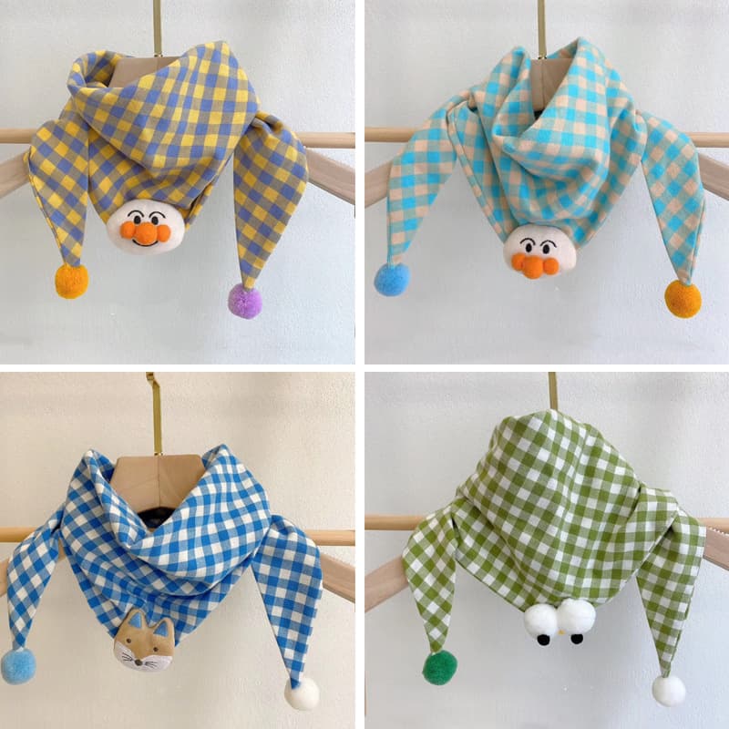 Korean-style Cotton-linen Plaid Childrens Scarf Versatile And Easy To Match 2