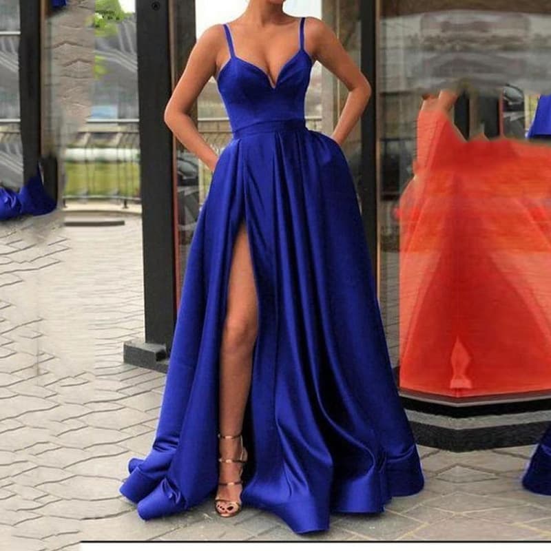 Slimming Color Slip Dress With A Trailing Satin Evening Gown For Banquets 5