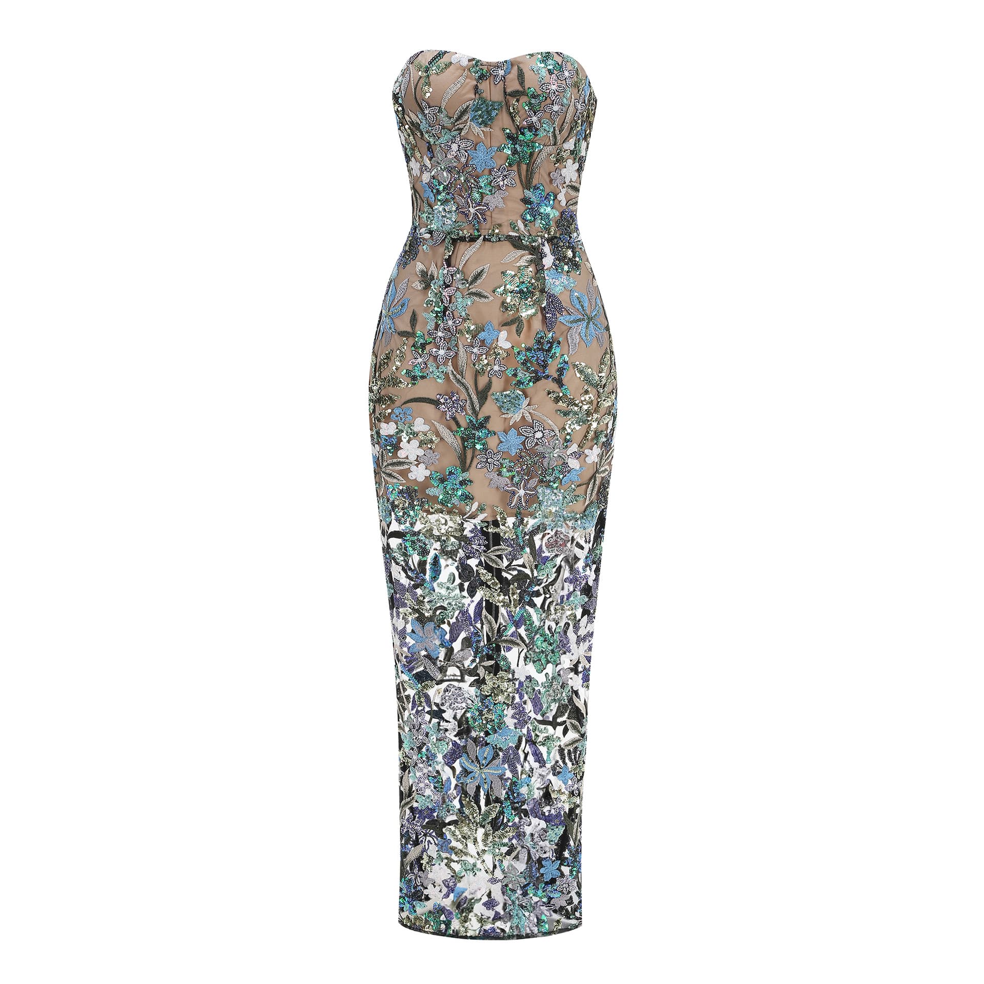 Embroidered Beaded Floral Strapless Dress For Women 7
