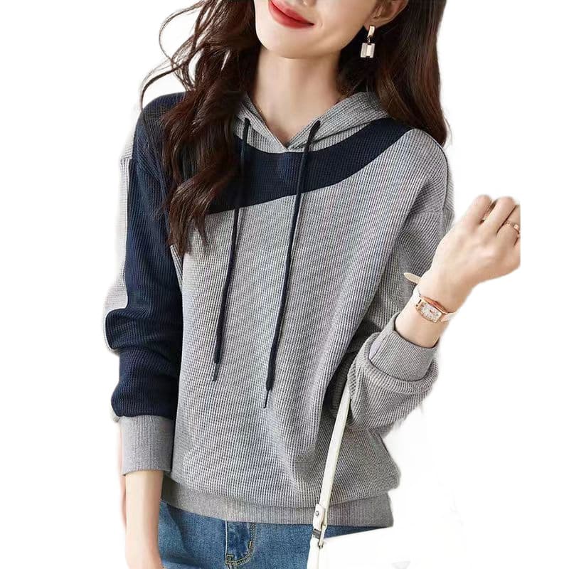 Color-block Hooded Drawstring Sweatshirt Womens Loose Fit 6