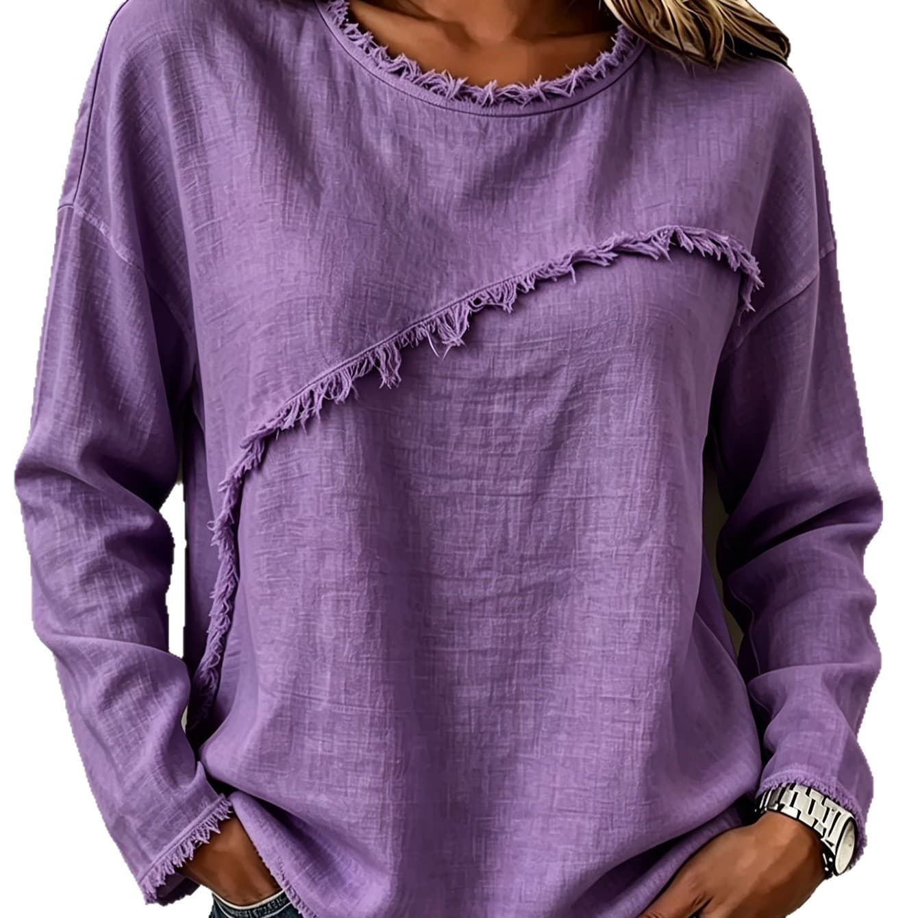 Round-neck Patchwork Lace Long-sleeve T-shirt Casual Top 2
