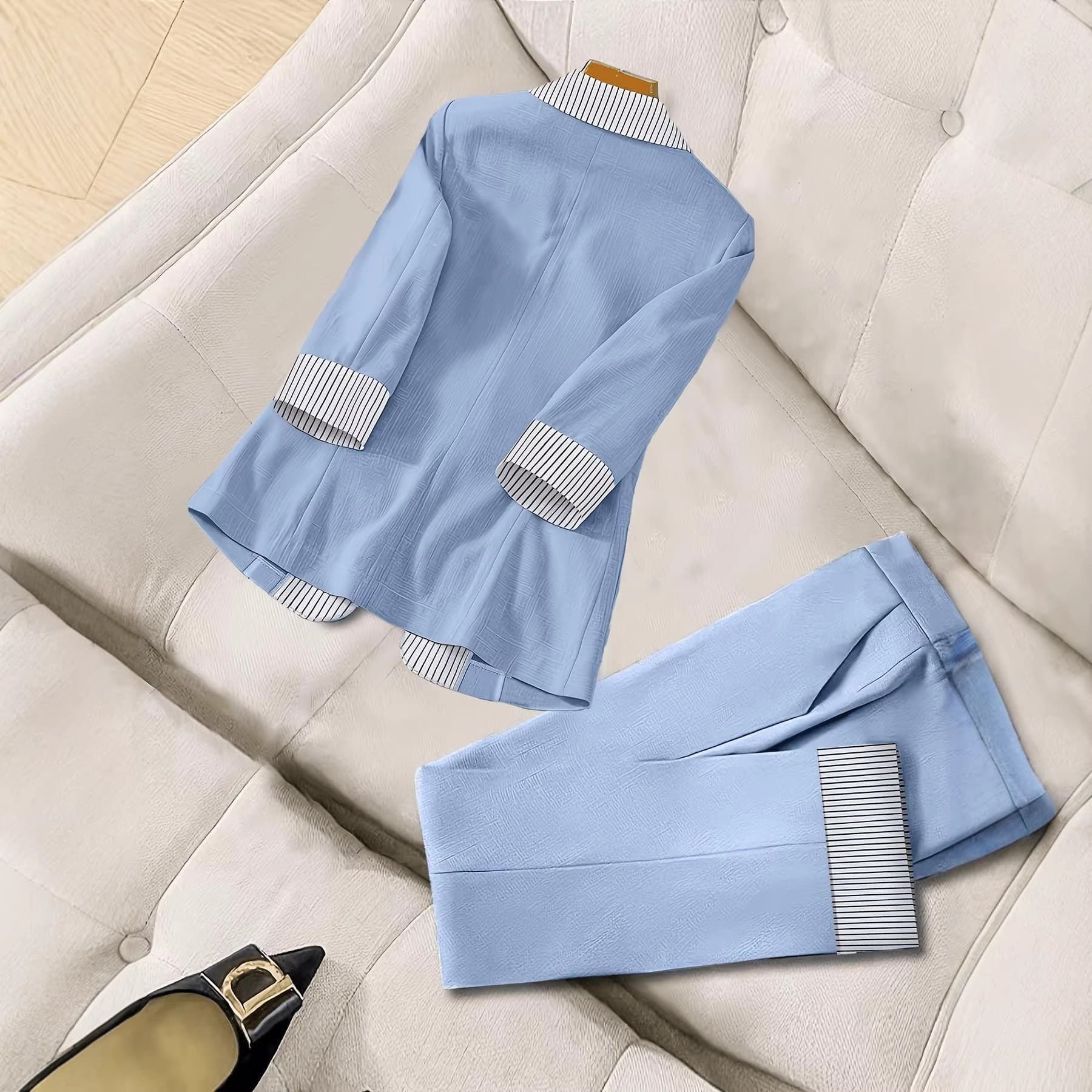 Sophisticated Striped Patchwork Suit Set 3