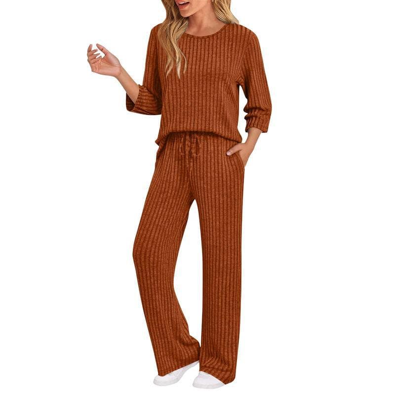 European And American-style Ribbed Striped Knit Casual Set 15