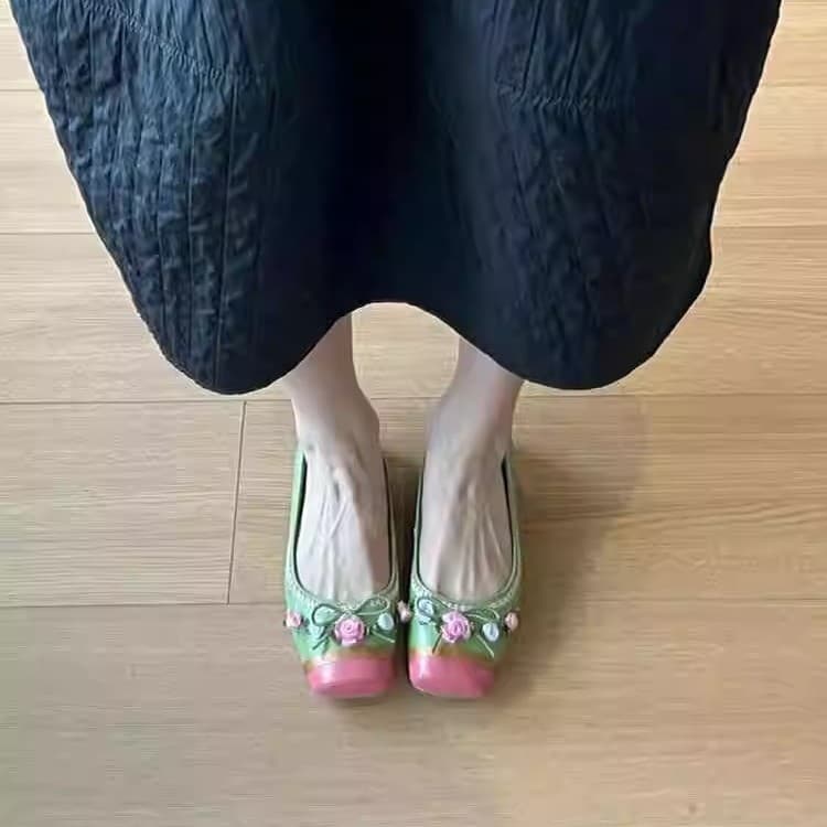 Square-toe Low-cut Womens Elevator Shoes With A Bow Slip-on Flat-soled Womens Shoes 8