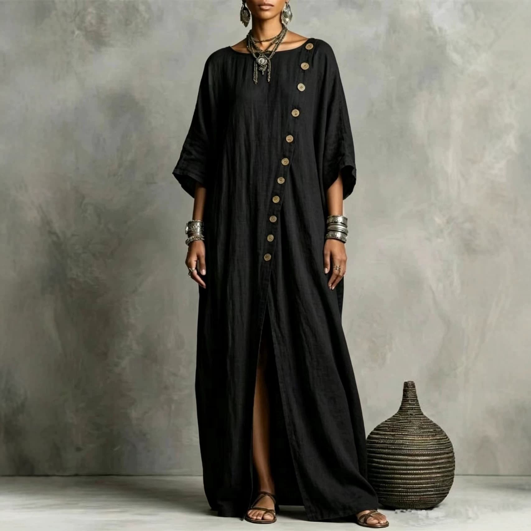 Round-neck Casual Asymmetrical Long Dress 12