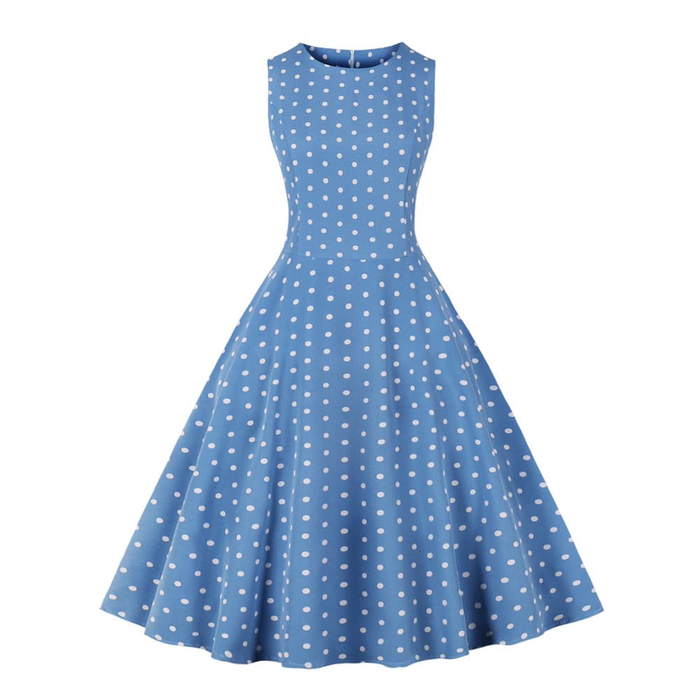 Retro Summer Round-neck Sleeveless A-line Dress With A Small Polka-dot Print And A Slim Fit 6